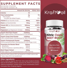 Kraftvoll Nitric Oxide Beet Root Gummies being poured with sugar-free mixed berry flavor.