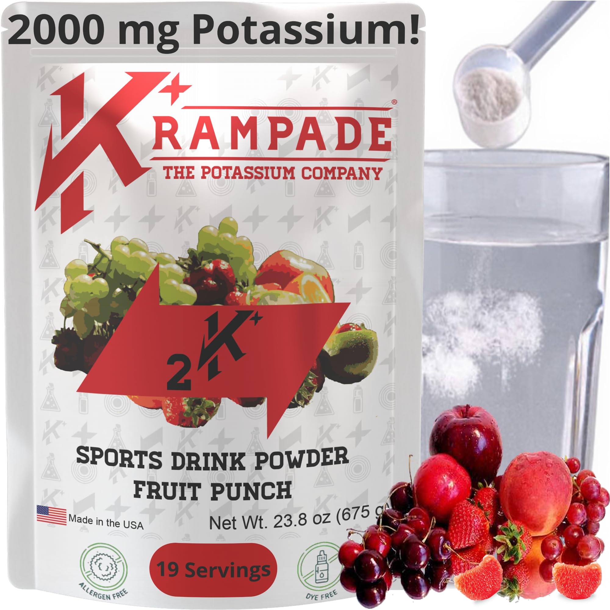 Krampade fruit punch powder dissolving in water for quick hydration