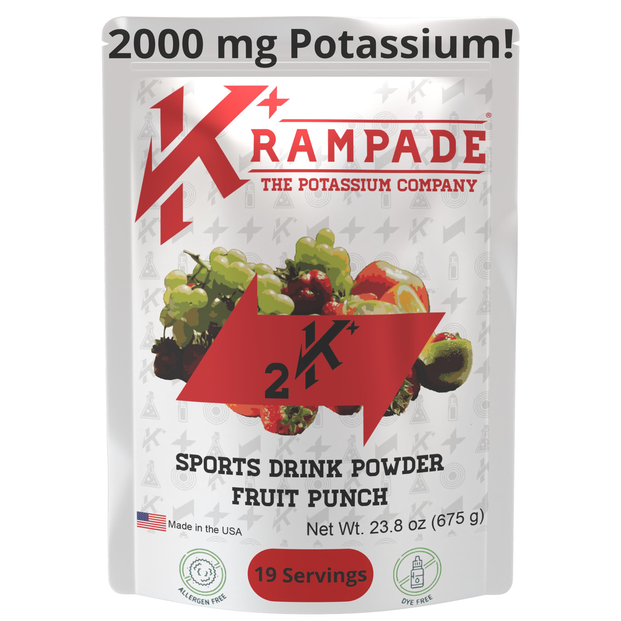 Krampade fruit punch powder bottle demonstrating hydration benefits
