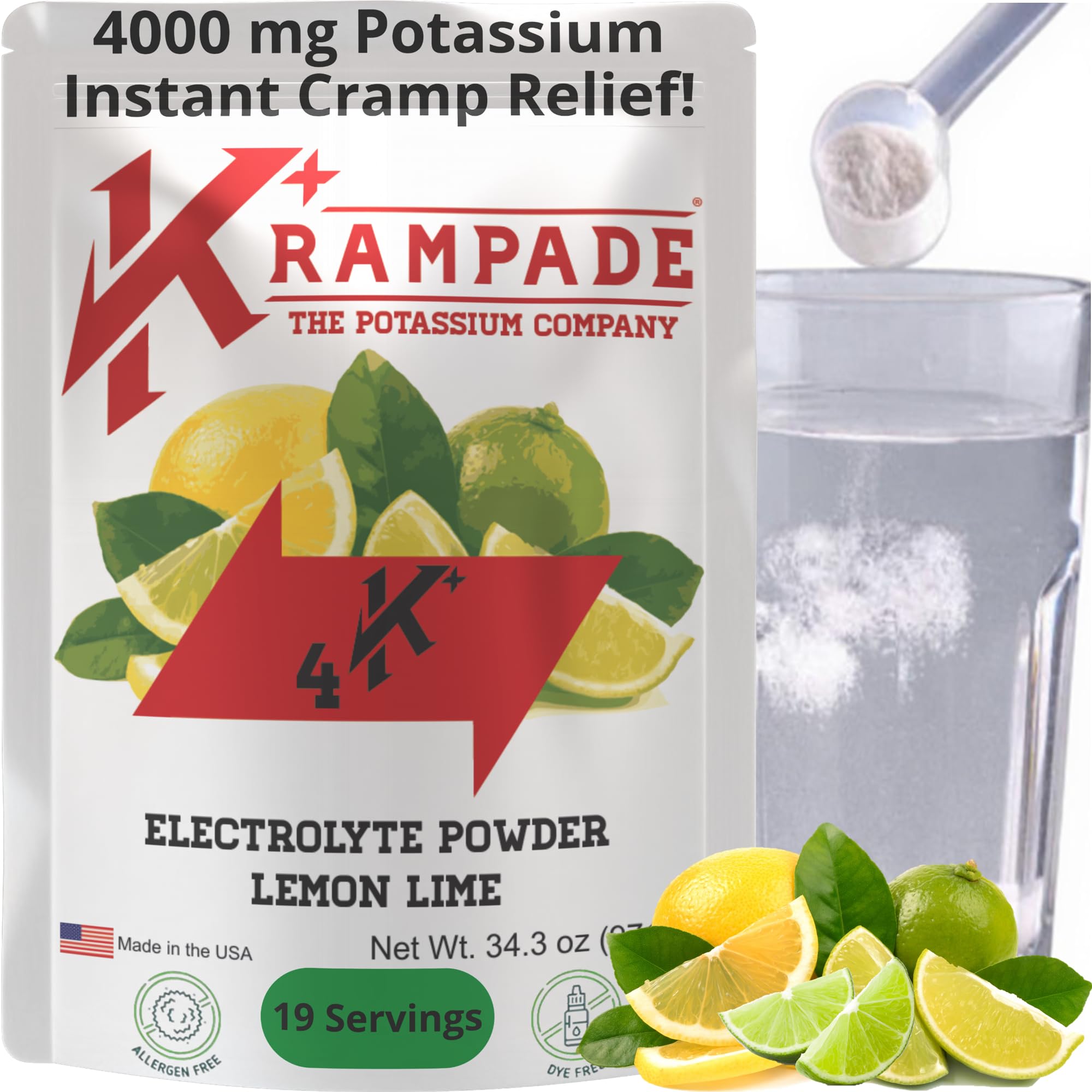 Krampade Original Lemon Lime bottle shown for on-field hydration and cramp relief use.
