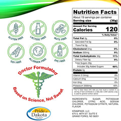 Krampade potassium-electrolytes powder scoop highlighting easy dosing.
