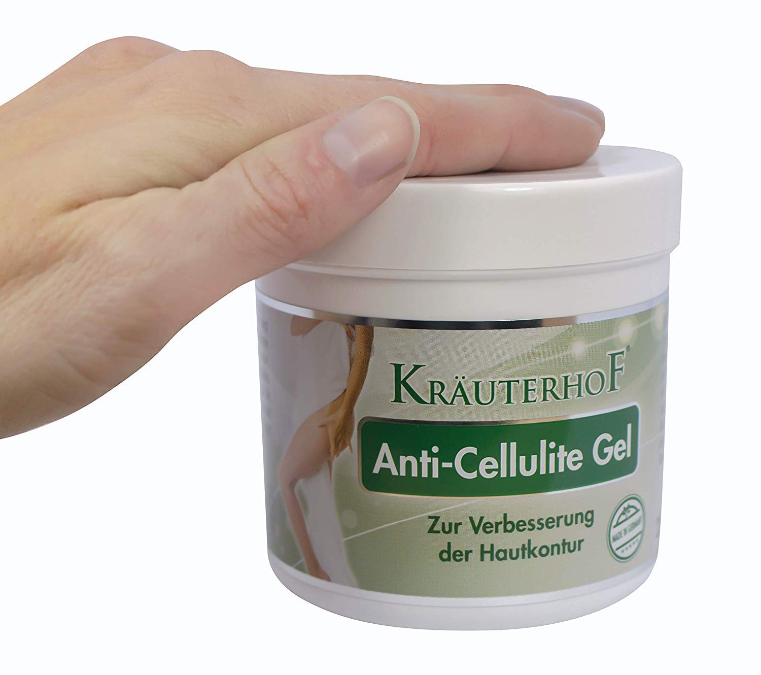 Close-up of Krauterhof gel texture highlighting warming action for targeted areas.