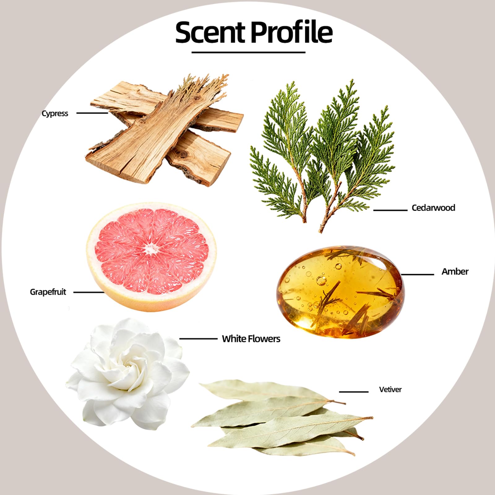 Woodsy cedarwood and vetiver aroma enhances calm spaces with balance.