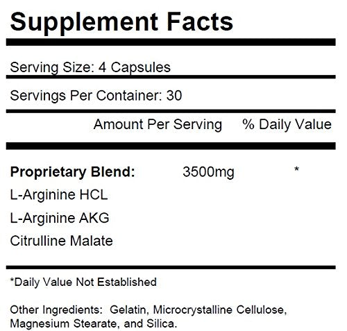 KRK Supplements Nitric Oxide bottle back label provides daily serving guidance for training.