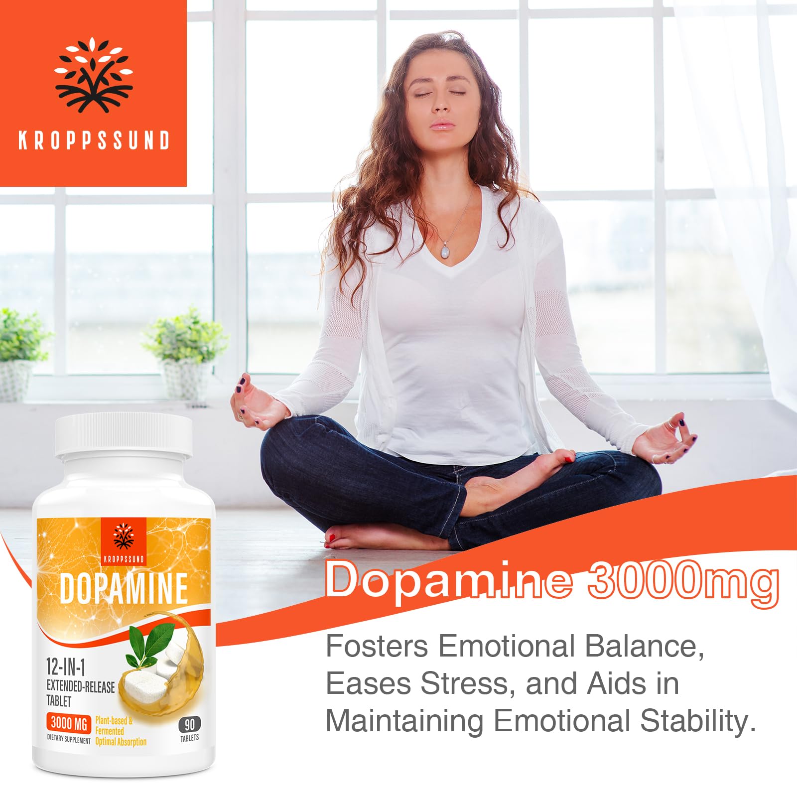 Kroppssund dopamine supplement packaging recyclable bottle for convenient storage