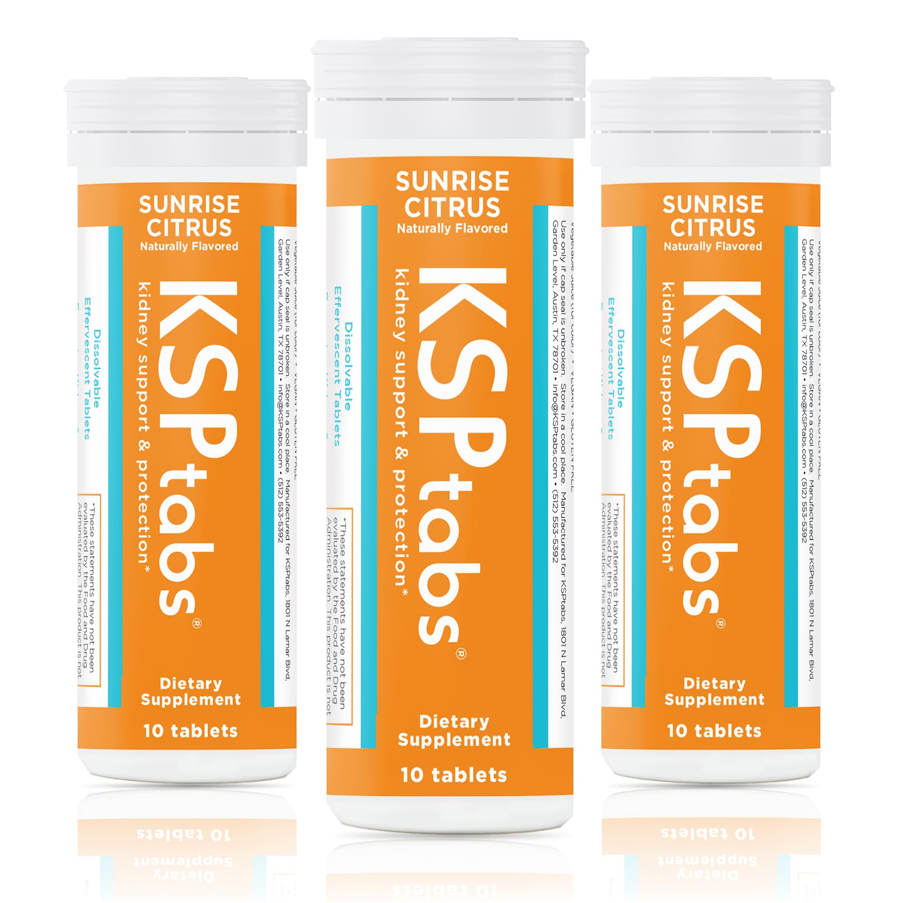 KSPtabs Sunrise Citrus three-pack bottle with dissolving tablets for hydration.