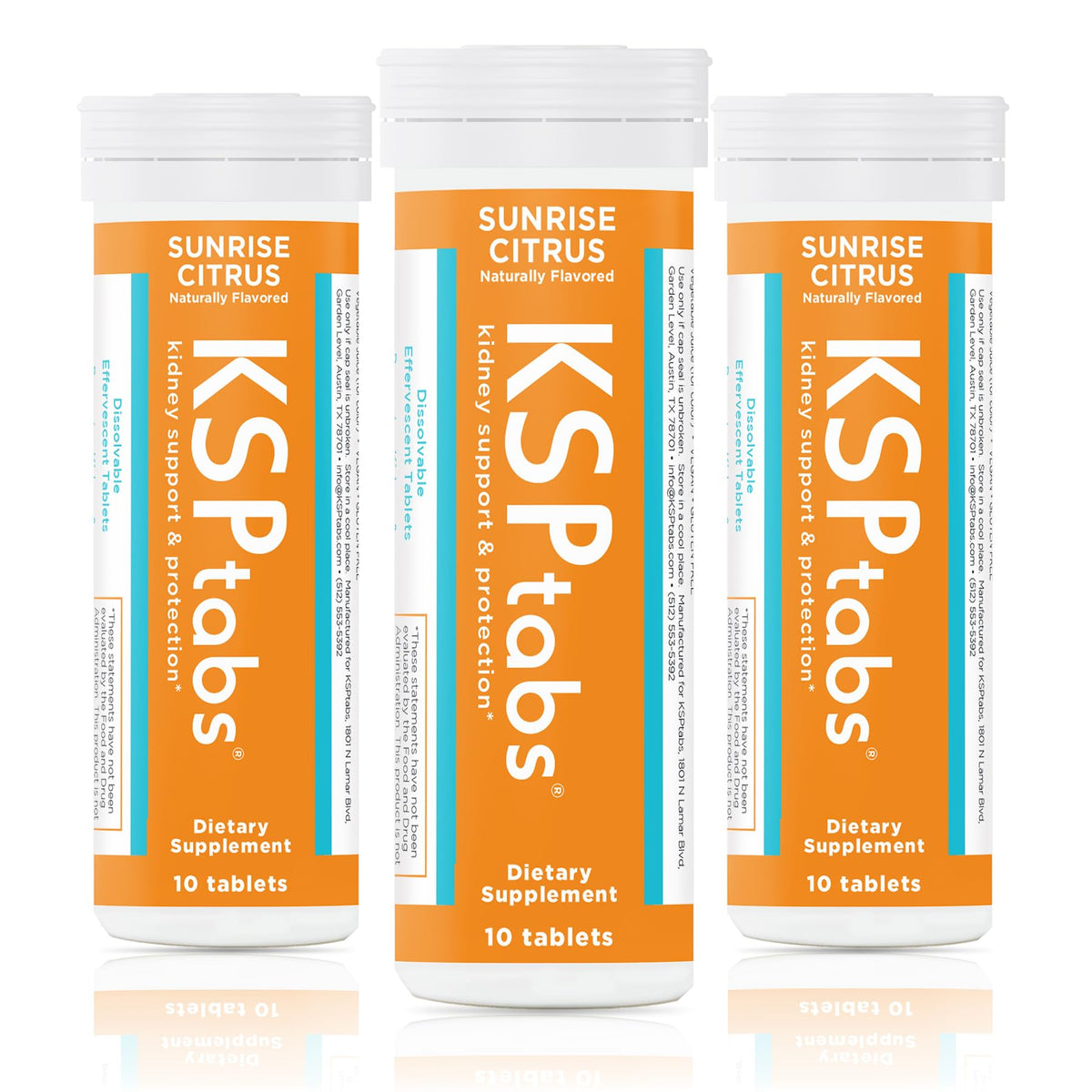 KSPtabs Sunrise Citrus three-pack bottle with dissolving tablets for hydration.