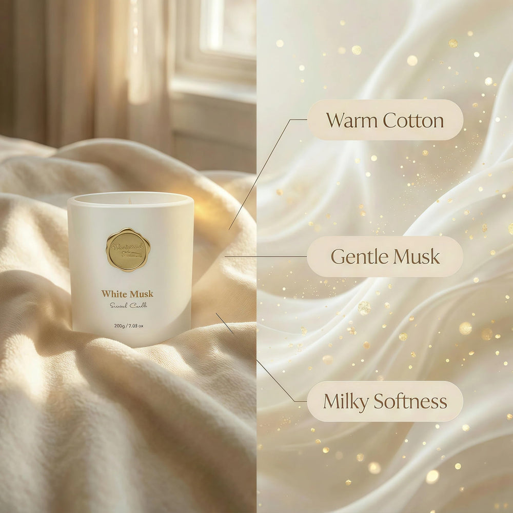 KTYIXU Whitemusk candle glowing softly to create calm evening ambiance