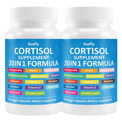 KUAFLY 20-in-1 cortisol support bottle for daily calm and balanced mood.