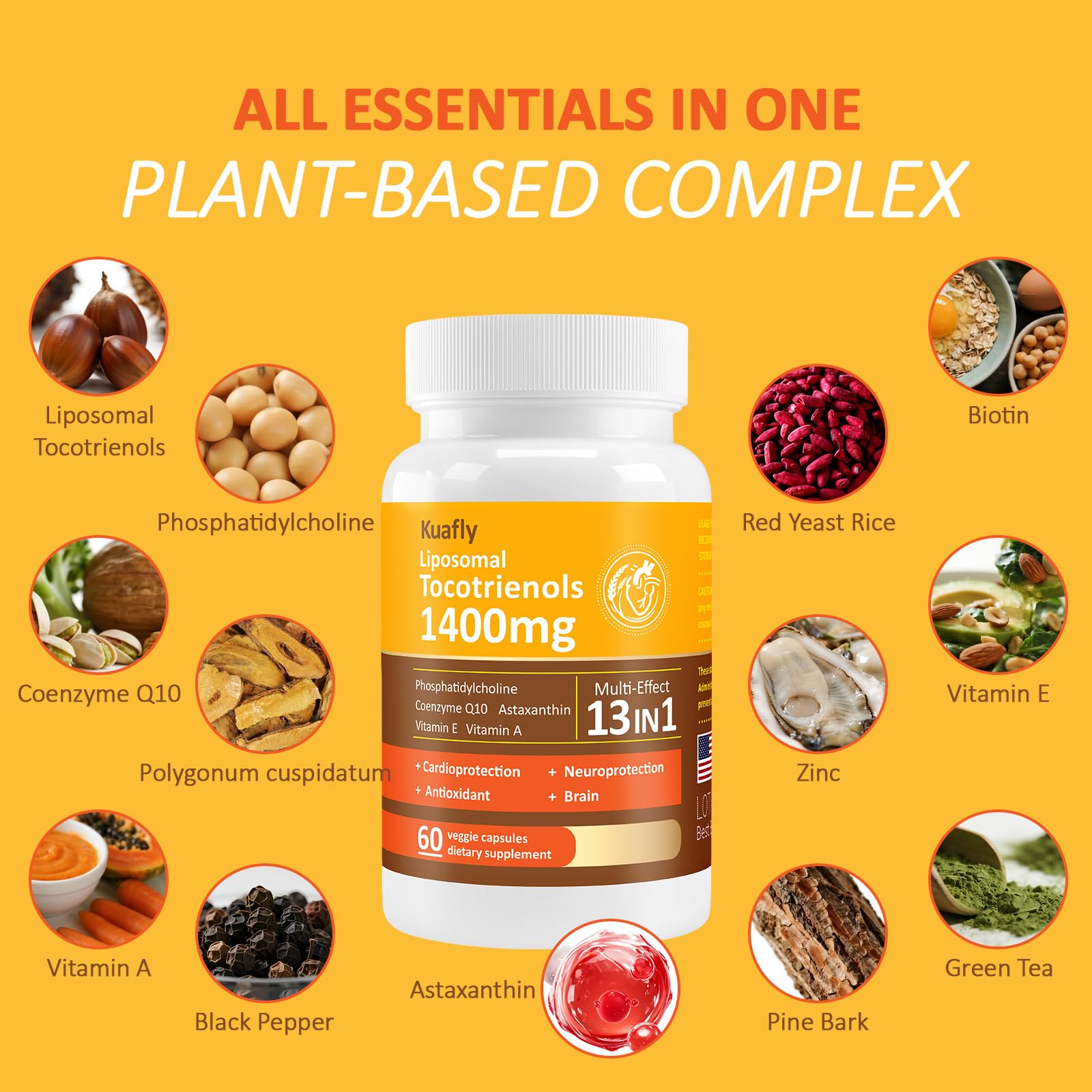 KUAFLY bottle shows astaxanthin and CoQ10 as part of the blend.