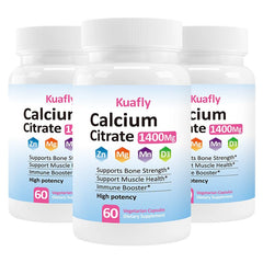 KUAFLY Calcium Citrate 1400mg bottle signals bone support for daily health.