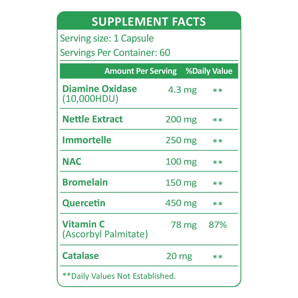 KUAFLY ingredients showing diamine oxidase and quercetin