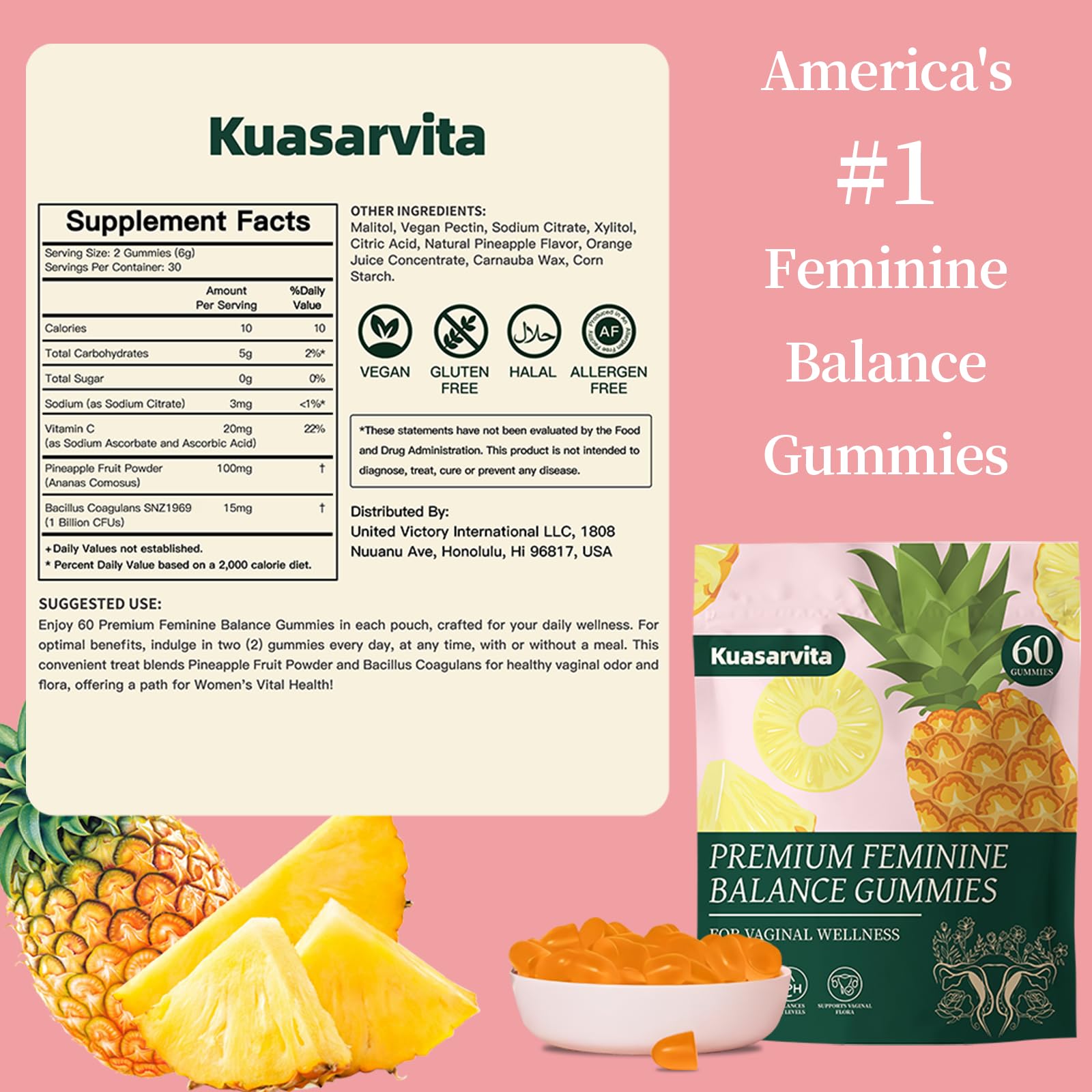 Close-up of Kuasarvita gummies showing pineapple flavor and chewy texture for routine use.