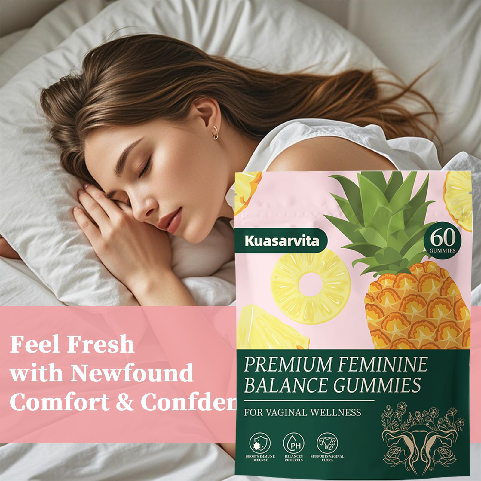 Pineapple-flavored Kuasarvita gummies ready for convenient daily use.