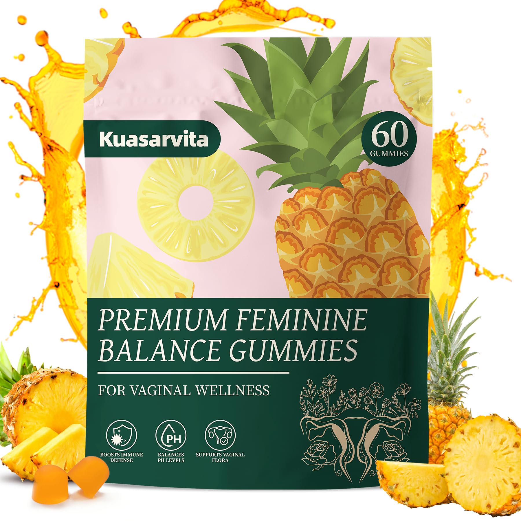 Kuasarvita pH balance probiotics gummies pack for daily comfort.