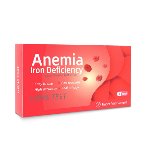 Kueysing iron deficiency test kit box front shows easy home use for all ages.