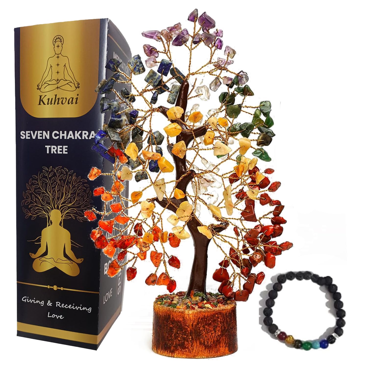 Kuhvai Seven Chakra Tree of Life crystal centerpiece enhances serene spaces.