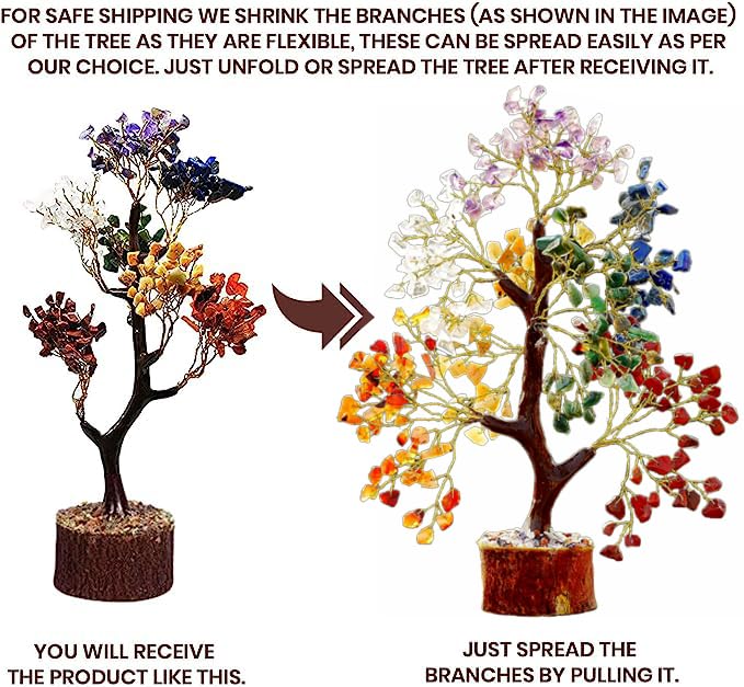 Kuhvai Seven Chakra Tree of Life gemstone branches for calm desk setup.