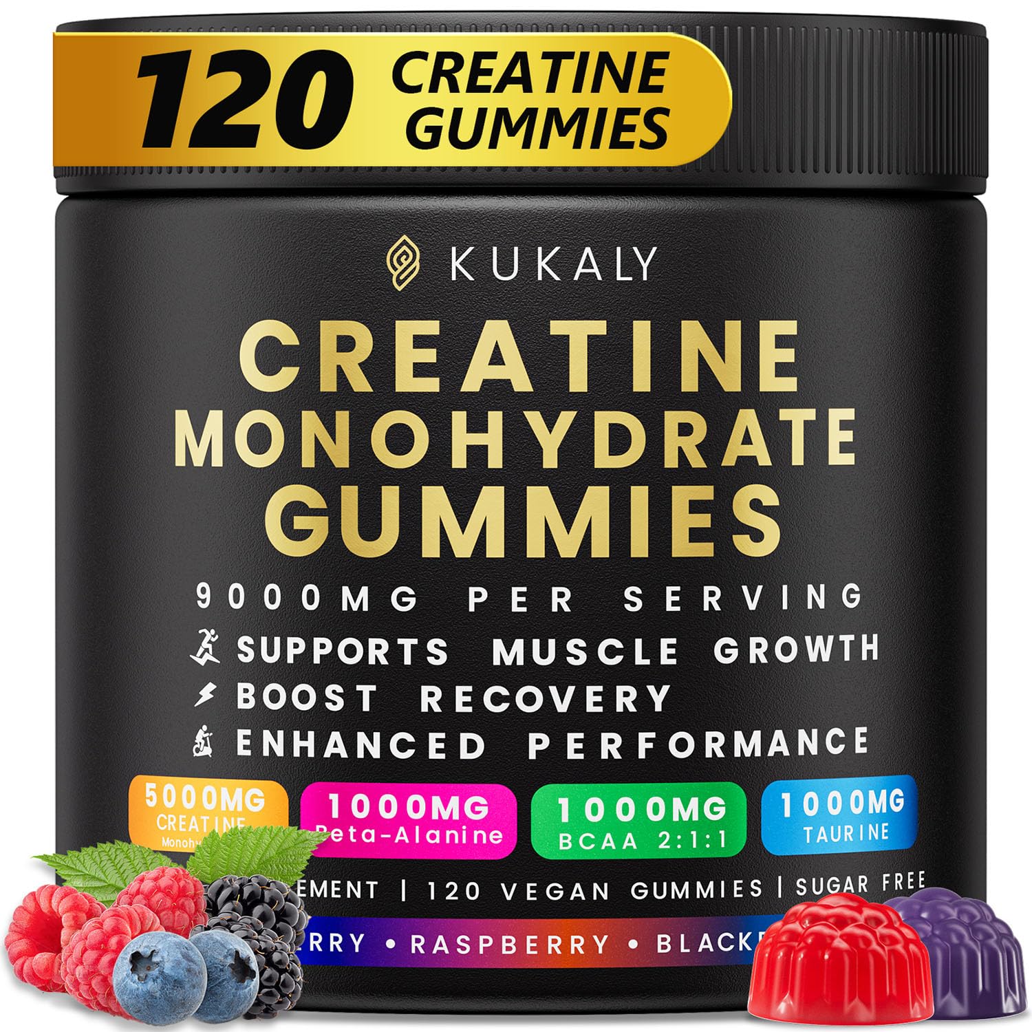 Kukaly Creatine Gummies blueberry flavor front view for training flavor variety