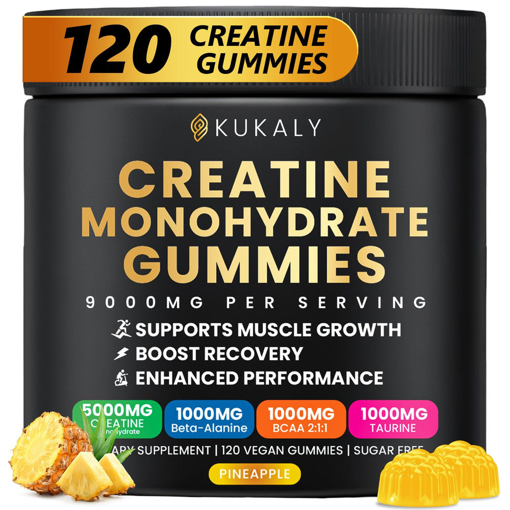 Kukaly Creatine Gummies bottle front for on-the-go energy support.