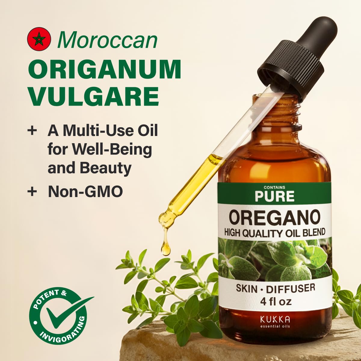 KUKKA oregano oil applied to skin with a carrier oil after cleansing.