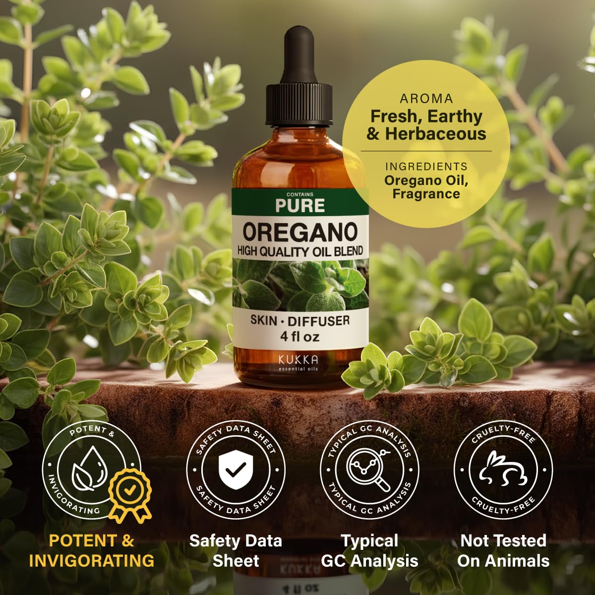 KUKKA oregano oil pairs well with rosemary and thyme in blends.