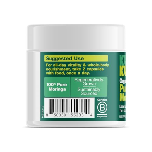Kuli Kuli moringa capsules being poured for easy daily use
