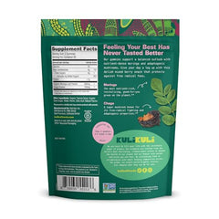 Kuli Kuli moringa gummies closeup showing moringa ingredient for energy.
