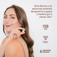 Kuma Glow Biome capsules close-up highlighting daily wellness support.