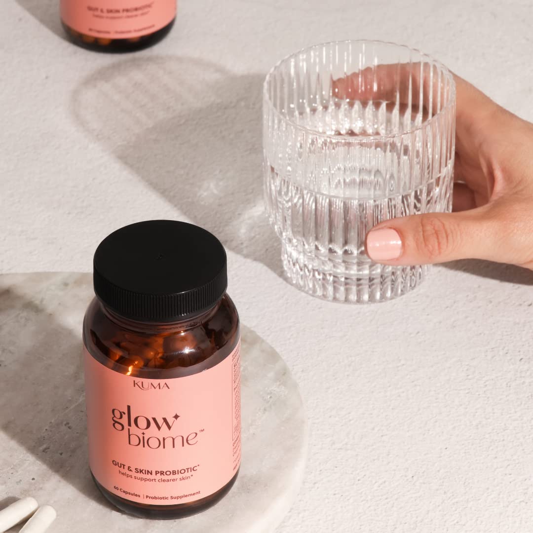 Kuma Glow Biome ingredients list featuring six probiotic strains.
