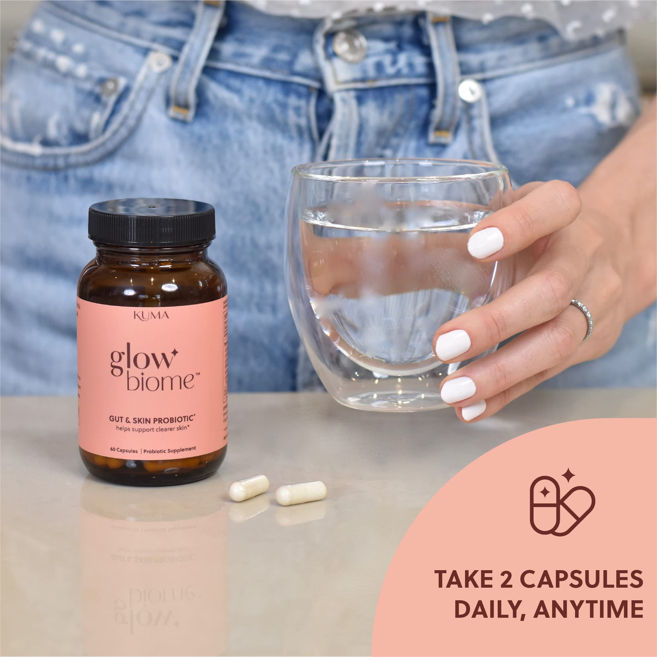 Kuma Glow Biome packaging notes women's health support.
