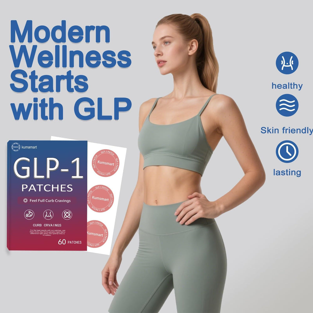 Kumamart GLP-1 patch application image shows simple placement on clean skin.