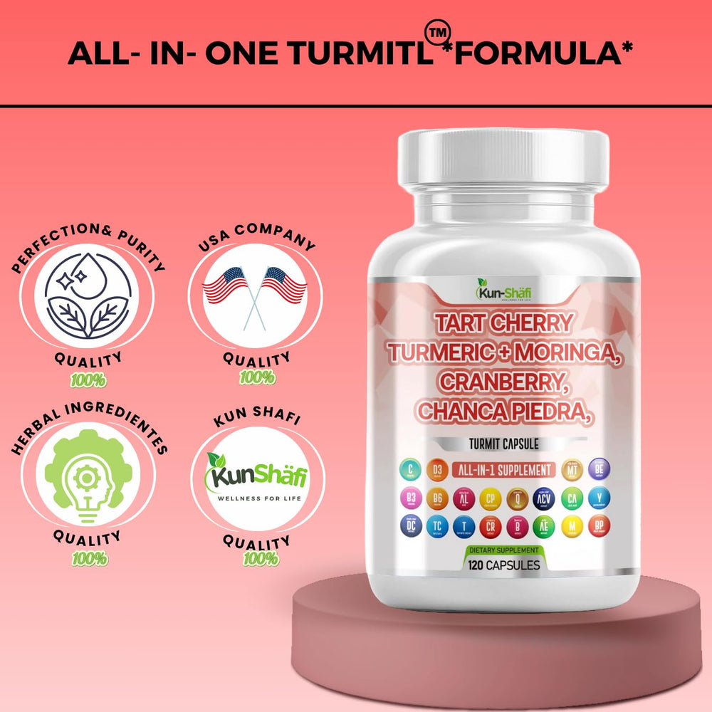 Kun Shafi Chanca Piedra Celery Quercetin capsules highlighting diverse wellness mix.