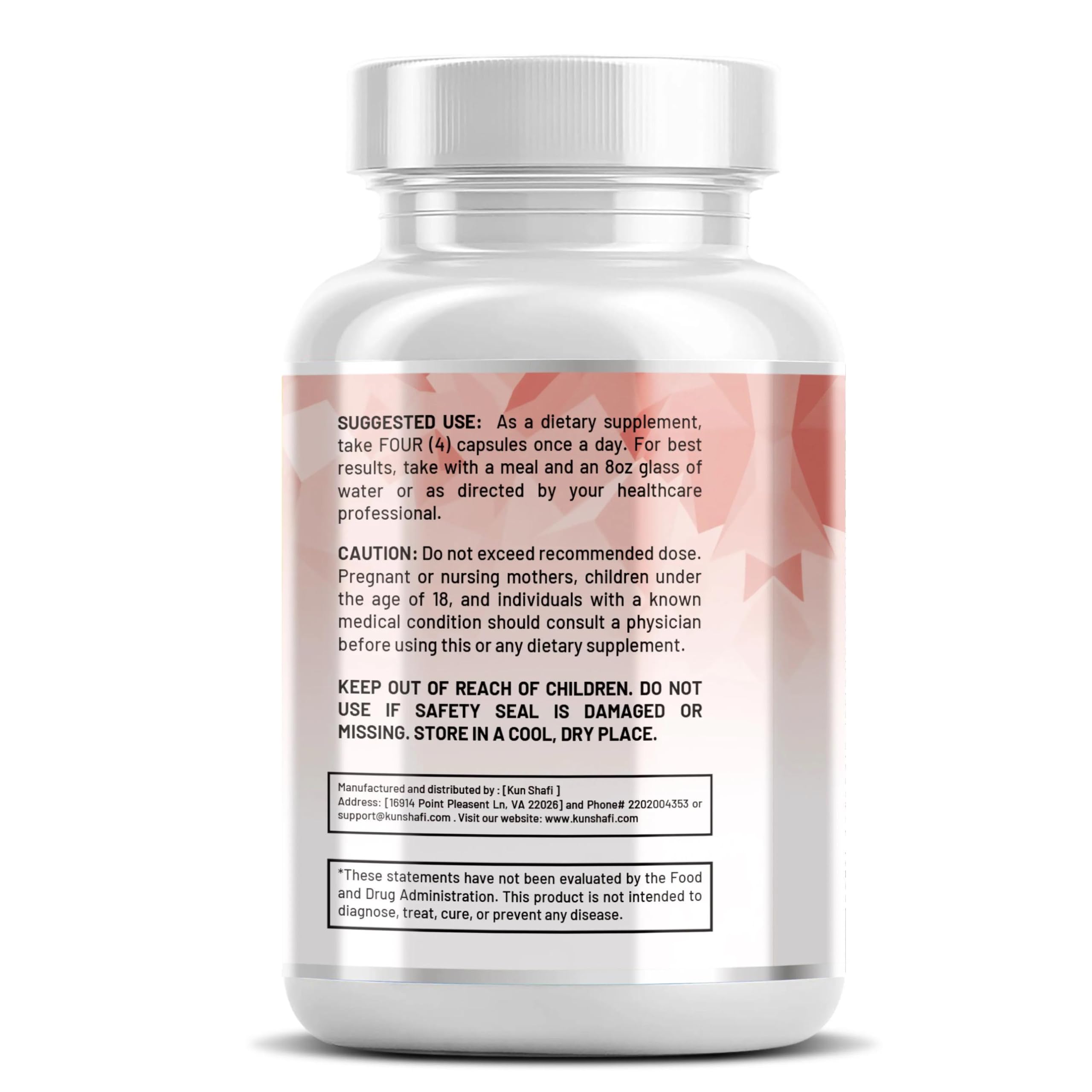 Kun Shafi Made in USA label on bottle signals quality.