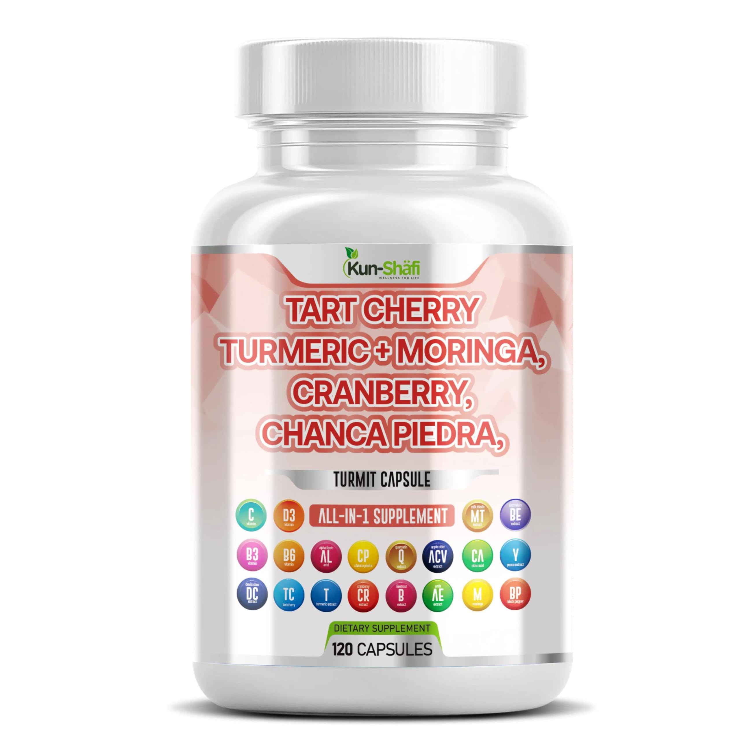 Kun Shafi Tart Cherry Extract capsules bottle for daily wellness.