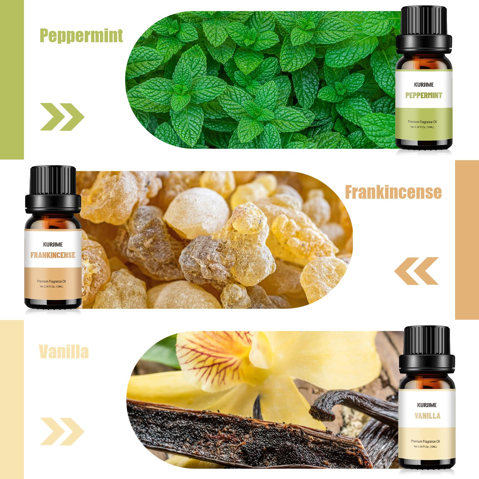 KURJIME Frankincense bottle highlights earthy aroma ideal for diffusers