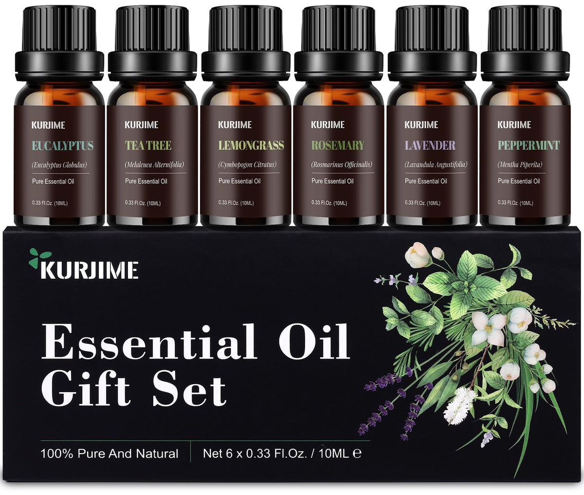 KURJIME essential oil set Peppermint and Lavender for diffuser aromatherapy and fresh ambiance
