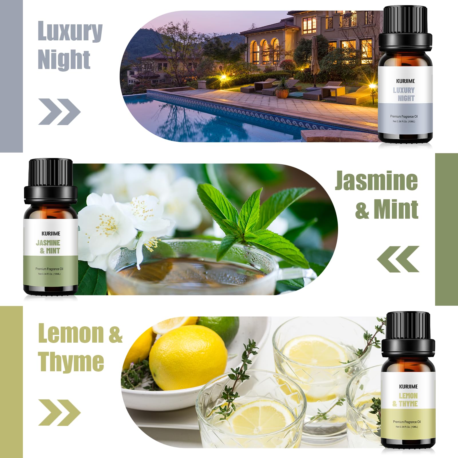 Kurjime Jasmine & Mint diffuser oil for a refreshing, spa-like ambiance.