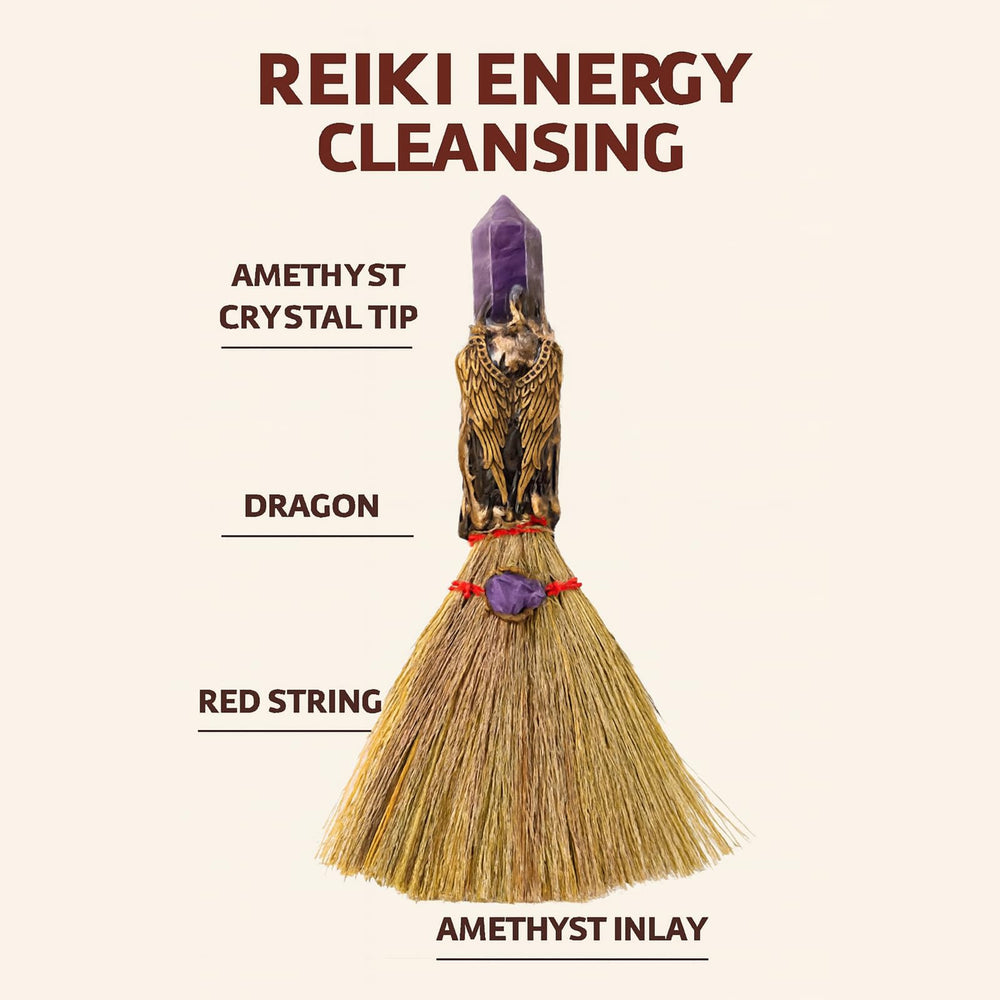 Kutiayta natural straw broom detail adds boho texture to a room.