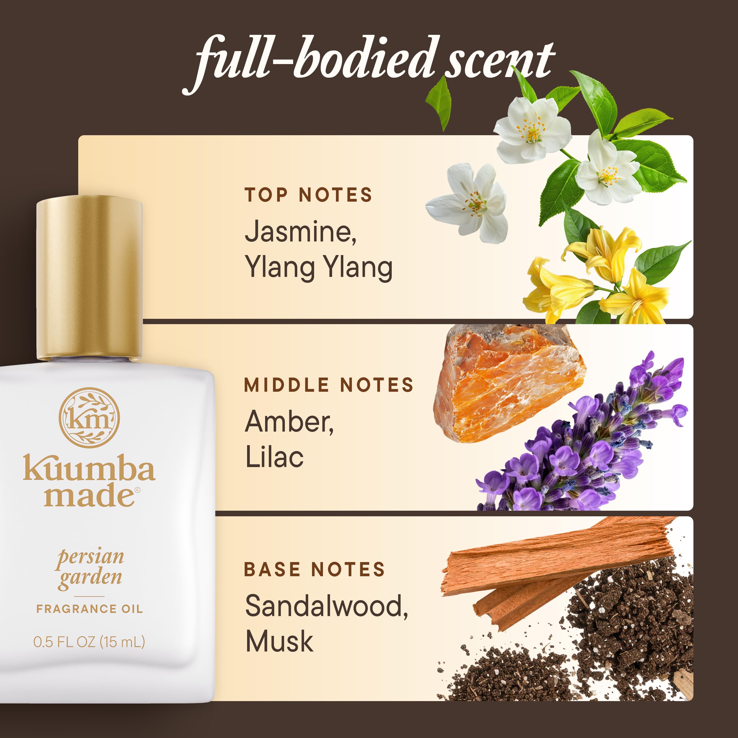 Kuumba Made Persian Garden Fragrance Oil packaging highlighting vegan formula