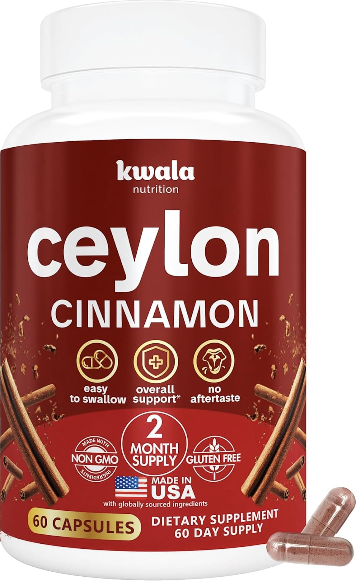 Kwala Nutrition Ceylon cinnamon bottle front view for daily use