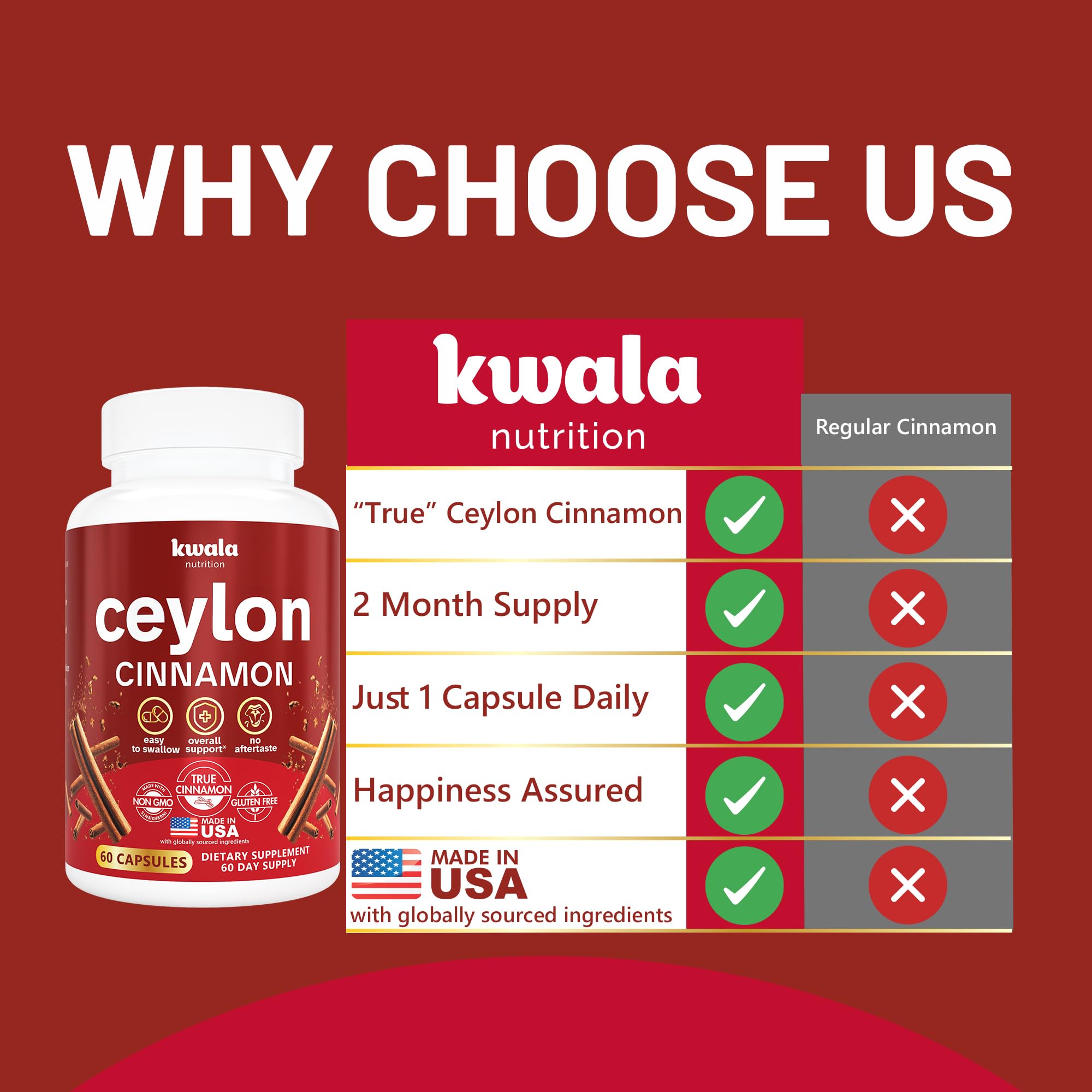 Vegan and gluten-free icons on packaging for Kwala Cinnamon