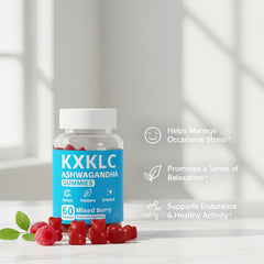 KXKLC gummies showcase maca and l-theanine for energy and focus