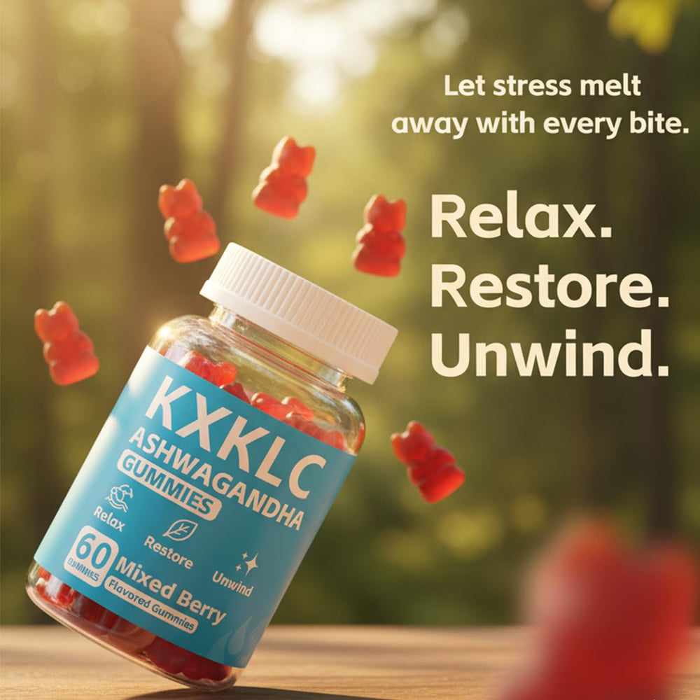 KXKLC Organic Ashwagandha Gummies with mixed berry flavor for daily stress support