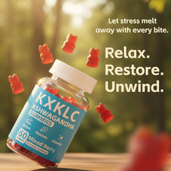 KXKLC Organic Ashwagandha Gummies with mixed berry flavor for daily stress support