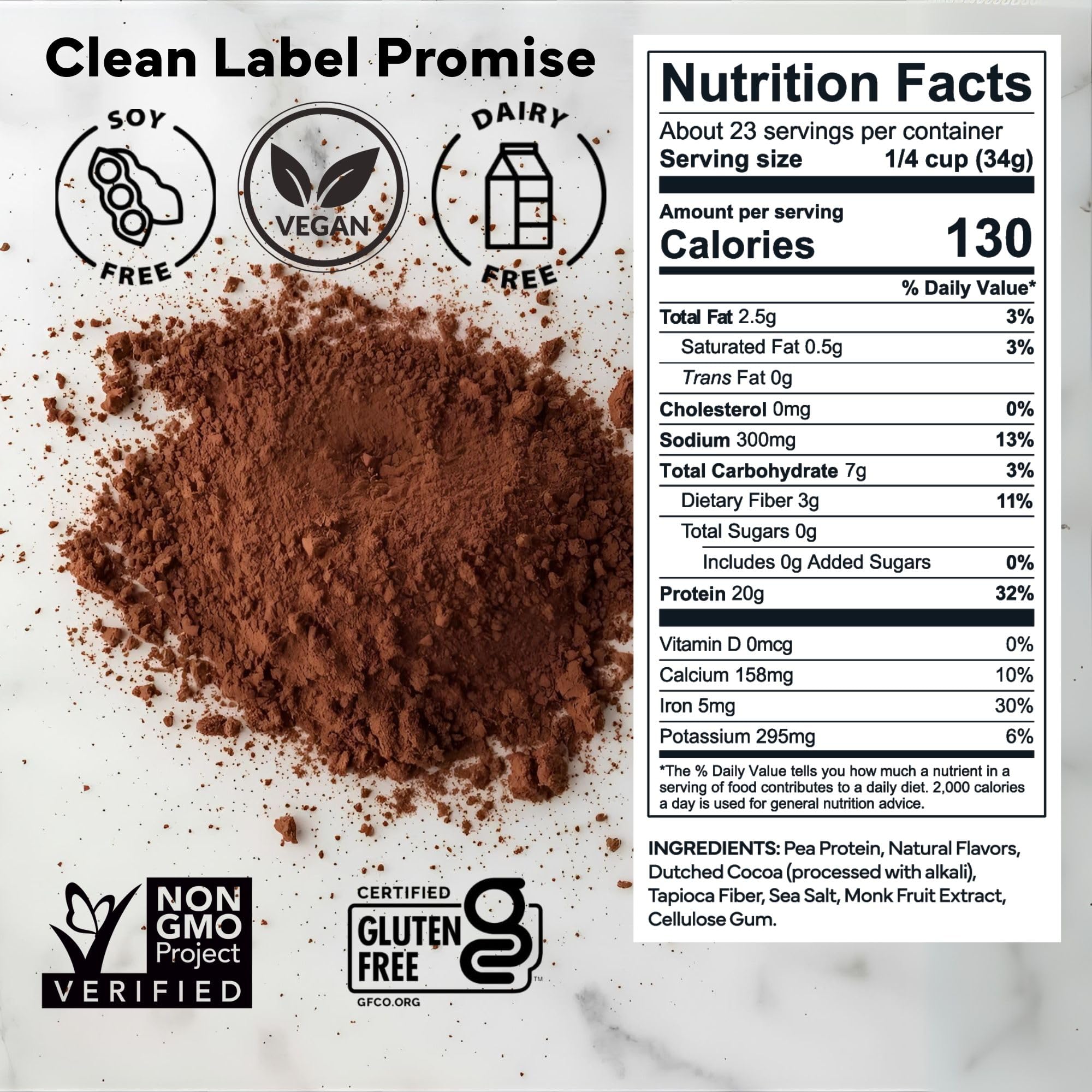 Kyhv Nutrition Recovery Protein Powder chocolate bag back with gluten-free and vegan notes