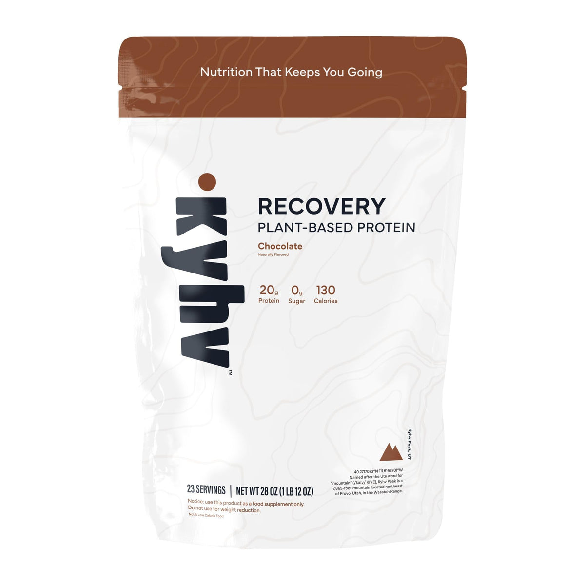 Kyhv Nutrition Recovery Protein Powder chocolate bag front, vegan formula