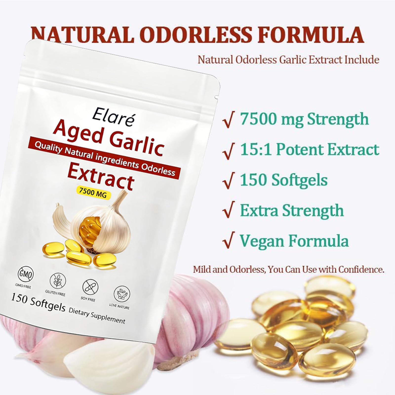 Kymezol Elare organic garlic bulbs highlighting premium source for supplementing wellness.