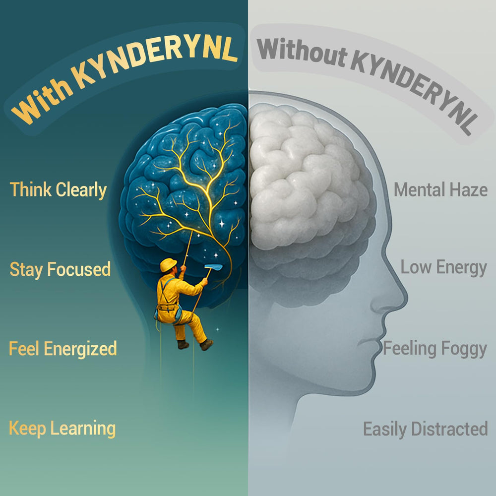 Kynderynl apigenin and L-theanine blend image emphasizes balanced cognitive support.