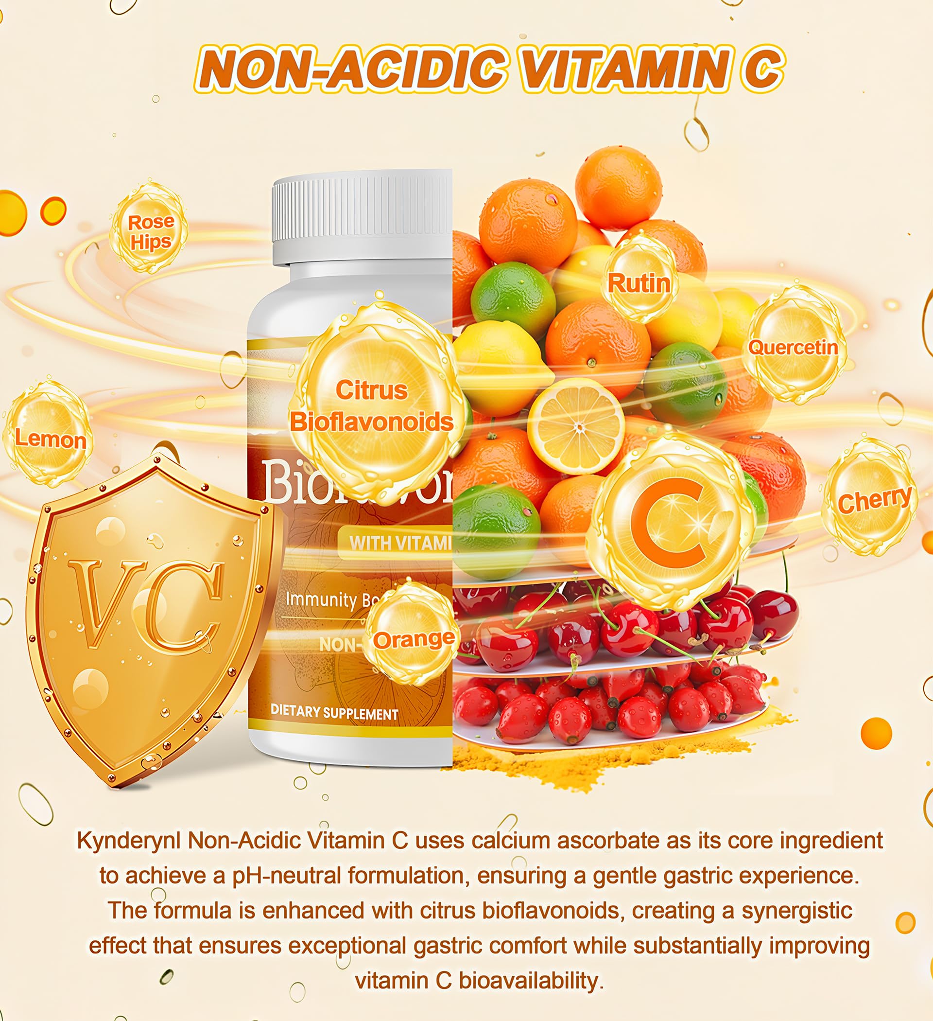 Kynderynl citrus bioflavonoids visual, highlighting potential absorption support.
